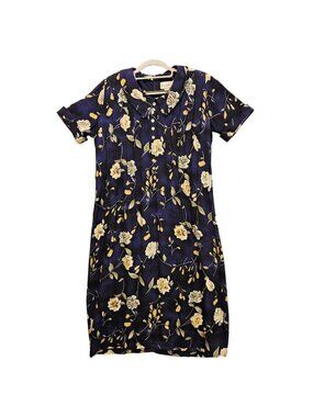 VTG Molly Malloy midi dress womens 10 petite Blue crinkle gauzy muumuu flowy tie